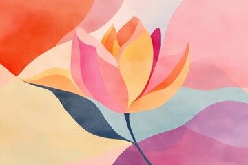 Aufkleber - Brightly colored abstract flower design with soft pastel hues and flowing shapes in a modern artistic style. Generative AI