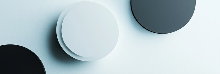 Aufkleber - Three circular shapes arranged on a clean surface showcasing a minimalistic design aesthetic in monochrome colors. Generative AI