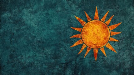 Wall Mural - vibrant sun symbol with rays against textured teal background for creative projects