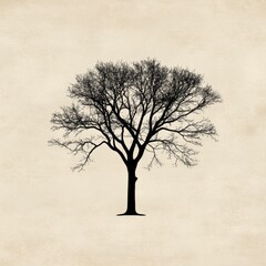 Poster - Silhouette of a leafless tree against a textured background in a minimalist design style during autumn. Generative AI
