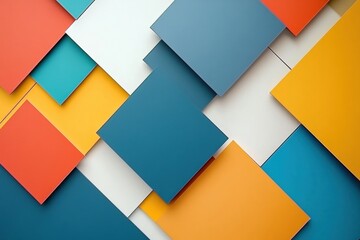 Poster - Colorful arrangement of geometric shapes and rectangles on a flat surface showcasing artistic design elements. Generative AI