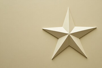 Poster - Decorative five point star made of lightweight material on a smooth beige background in a modern interior setting. Generative AI