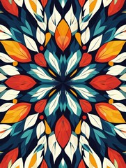 Poster - Colorful botanical pattern with vibrant leaves and abstract shapes on dark background. Generative AI