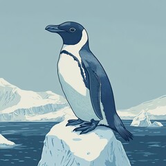 Poster - A Penguin Stands on an Iceberg in a Cold Climate