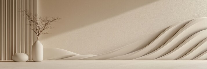 Poster - Modern minimalist decor featuring textured waves and subtle natural elements in a serene setting. Generative AI