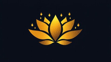 Wall Mural - golden lotus flower with water drops on dark background in elegant design