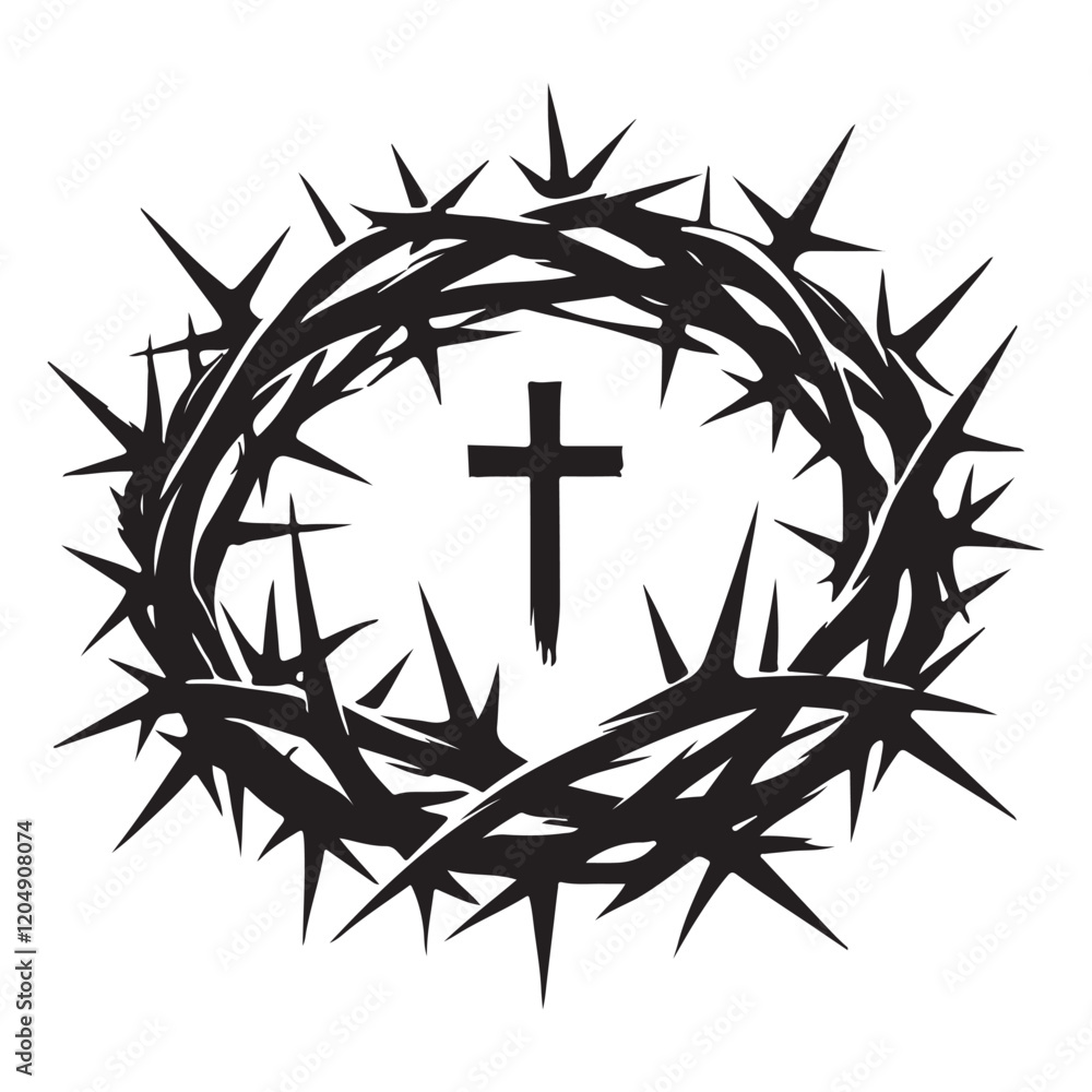 The Crown of Thorns Silhouette Vector Illustration, Solid White ...