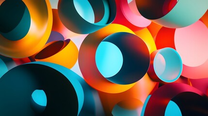 Wall Mural - Dynamic colorful circles abstract art digital design studio setting close-up vibrant composition