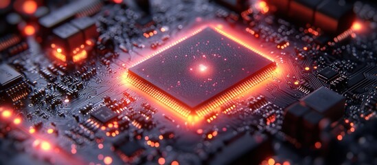 Wall Mural - glowing cpu on circuit board.