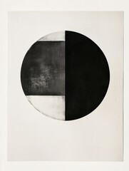Fototapete - Abstract black and white circular artwork featuring geometric shapes and textures on a light background. Generative AI