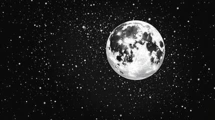 Wall Mural - Moon and stars with dark sky in the space universe.