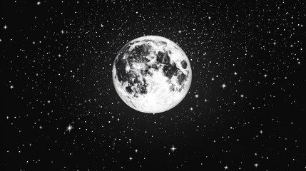 Wall Mural - Moon and stars with dark sky in the space universe.