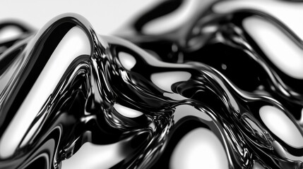 Wall Mural - intricate patterns of metallic waves create a dynamic interplay of black and white tones, reflecting