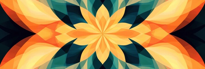 Fototapete - Colorful abstract design with floral shapes and geometric patterns in vibrant orange and teal tones. Generative AI