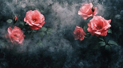 Poster - Dark Background Artistic Painting of Pink Roses