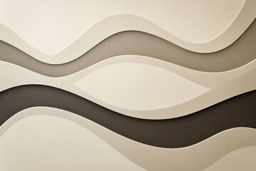 Fototapete - Decorative wall design featuring smooth waves of neutral colors in modern interior space. Generative AI
