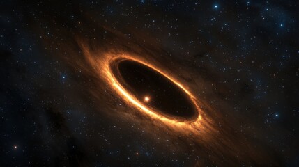 Wall Mural - vibrant black hole tearing through space with star in background and glowing aura