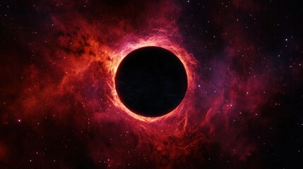 Wall Mural - Breathtaking Cosmic Landscape with Dark Sphere and Radiant Nebula Background in Black Space
