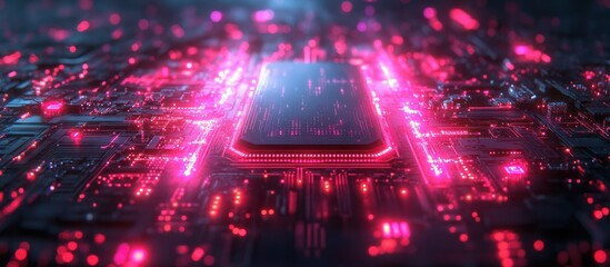 Wall Mural - glowing cpu on circuit board.