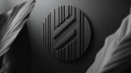 Leinwandbilder - Modern black logo design on textured wall surrounded by artistic foliage. Generative AI