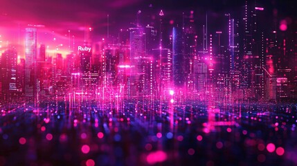 Dynamic Ruby development team collaborates on innovative data solutions in a vibrant tech environment