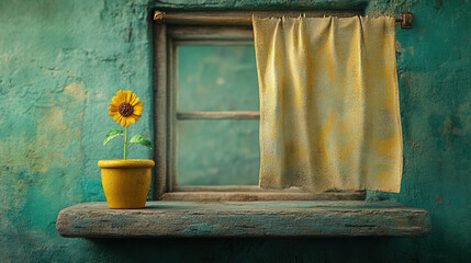 Poster - Sweet home Claymation, A high-fidelity claymation image depicting a window sill adorned with clay curtains, designed for creative or commercial use.