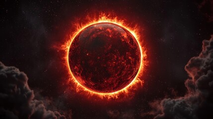 Wall Mural - Fiery Inferno Planet Celestial Blaze in Deep Space