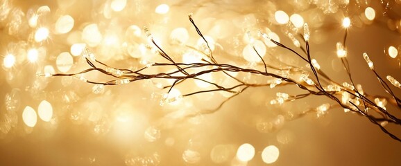 Wall Mural - Glimmering branches with warm bokeh lights.