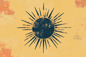 Aufkleber - Sun motif with dramatic rays on a textured yellow background displaying artistic design. Generative AI