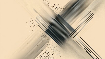 Leinwandbilder - Abstract black and beige illustration showing intersecting lines and dots with a subtle blended background. Generative AI