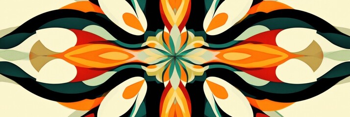 Fototapete - Colorful abstract design featuring vibrant shapes and patterns in a symmetrical arrangement suitable for digital backgrounds. Generative AI