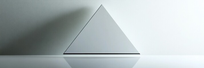 Fototapete - Minimalist triangular sculpture placed on reflective surface under soft lighting in modern interior setting. Generative AI