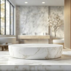 Wall Mural - White marble countertop in a modern bathroom. 3d rendering.