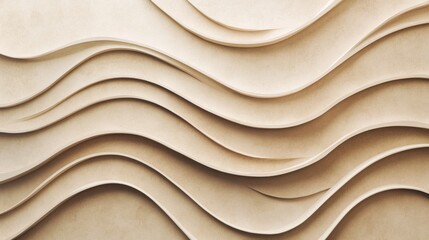 Poster - Wavy textured wall design in neutral tones showcasing modern architectural aesthetic and elegance in interior decor. Generative AI