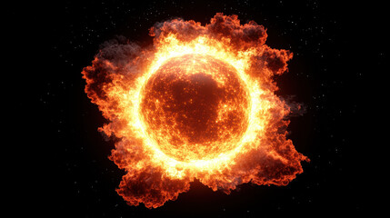 Wall Mural - Cosmic Firestorm: A vibrant, fiery ring of solar flares bursts forth from a celestial object, casting an intense glow against the inky blackness of space.