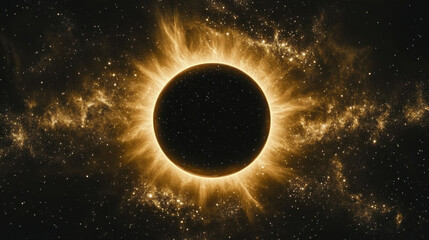 Wall Mural - Cosmic Eclipse: A mesmerizing image of a total solar eclipse, showcasing the sun's corona in radiant golden hues against the backdrop of a star-studded cosmos.