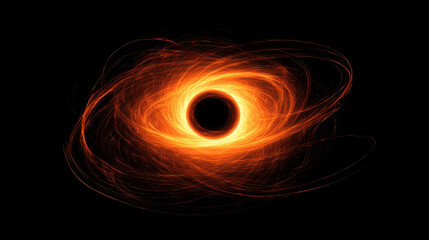 Wall Mural - Cosmic Enigma: An ethereal and mesmerizing depiction of a black hole, a celestial body of immense gravity, surrounded by a swirling orange halo of light and gas.