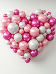 Wall Mural - Multicolored Balloon Love Heart. Pink, White and Metallic Balloons arranged in a heart shape. 3D Render.