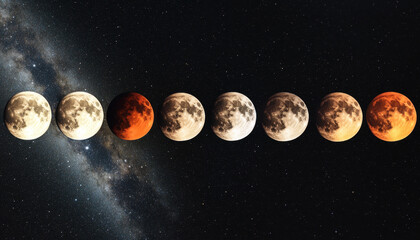 Wall Mural - Lunar Eclipse Timelapse: A captivating timelapse sequence showcasing the dramatic transformation of a lunar eclipse, from a bright full moon to a deep, blood-red hue.