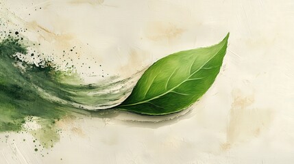 Wall Mural - fresh green leaf conceptual art with abstract splash background for nature themes