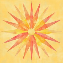 Fototapete - Colorful starburst design with vibrant shades of orange, yellow, and pink on a warm yellow background. Generative AI