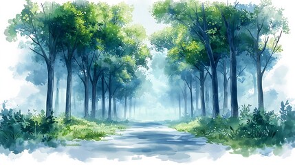 Wall Mural - Serene Watercolor Forest Path.