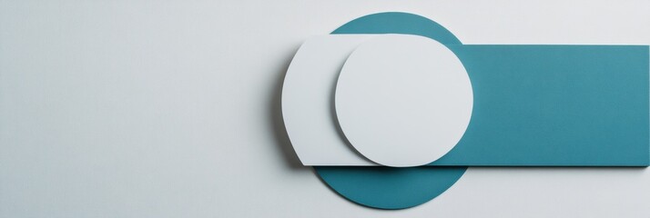 Poster - Geometric design featuring overlapping shapes in teal and white on a smooth background. Generative AI