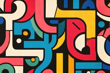 Fototapete - Colorful abstract design showcasing shapes and patterns with dynamic forms in bright hues. Generative AI
