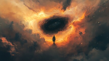 a supermassive black hole surrounded by swirling clouds of gas and dust, creating a colorful and dyn