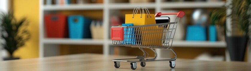 consumer shopping online using a mobile app flat design front view technology theme animation