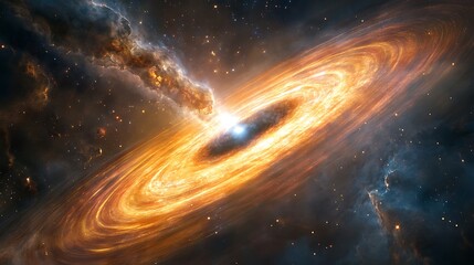 Wall Mural - A cosmic scene of a supermassive black hole surrounded by swirling gas and stars, creating a vibrant and dynamic image