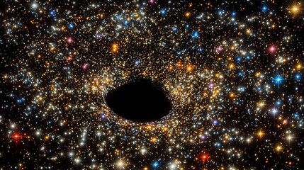 Wall Mural - A supermassive black hole surrounded by a dense field of stars and glowing gas, creating a colorful and intense cosmic environment