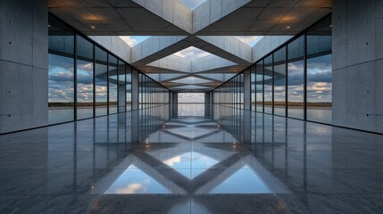 Leinwandbilder - Symmetrical geometric design in modern architecture interior space reflective environment minimalist viewpoint
