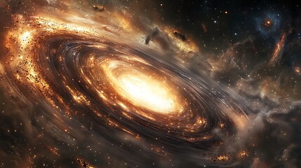 Wall Mural - A depiction of a supermassive black hole in deep space, with swirling cosmic dust and stars creating a dynamic and colorful scene